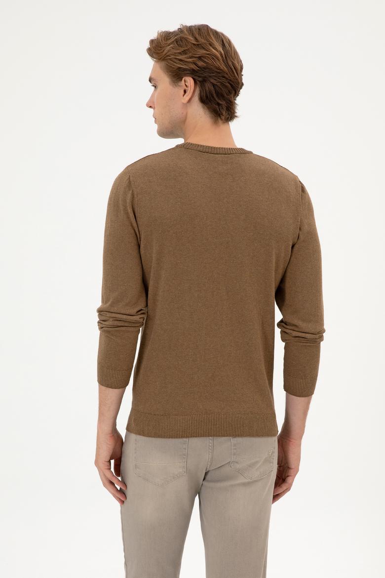 Erkek Slim Fit Bisiklet Yaka Haki Melanj Basic Kazak - 50313713173