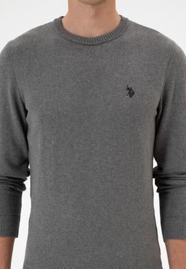 Erkek Slim Fit Bisiklet Yaka Gri Melanj Basic Kazak - 50313713035