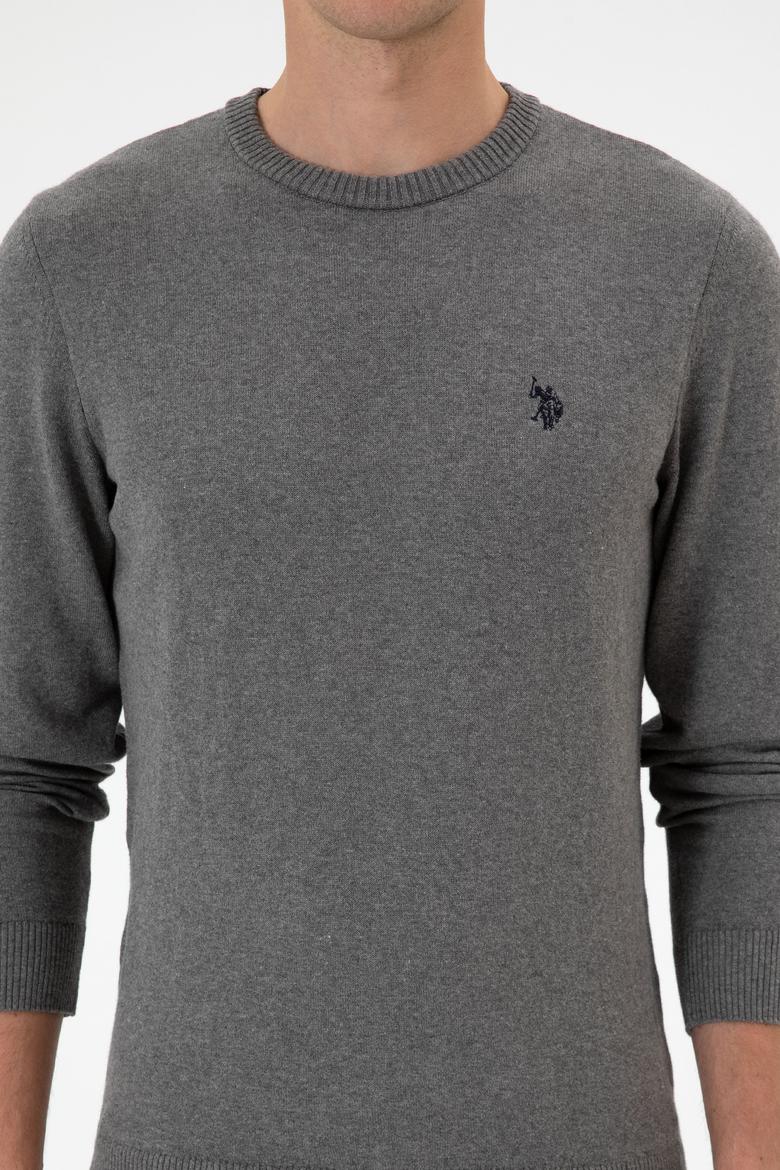 Erkek Slim Fit Bisiklet Yaka Gri Melanj Basic Kazak - 50313713035