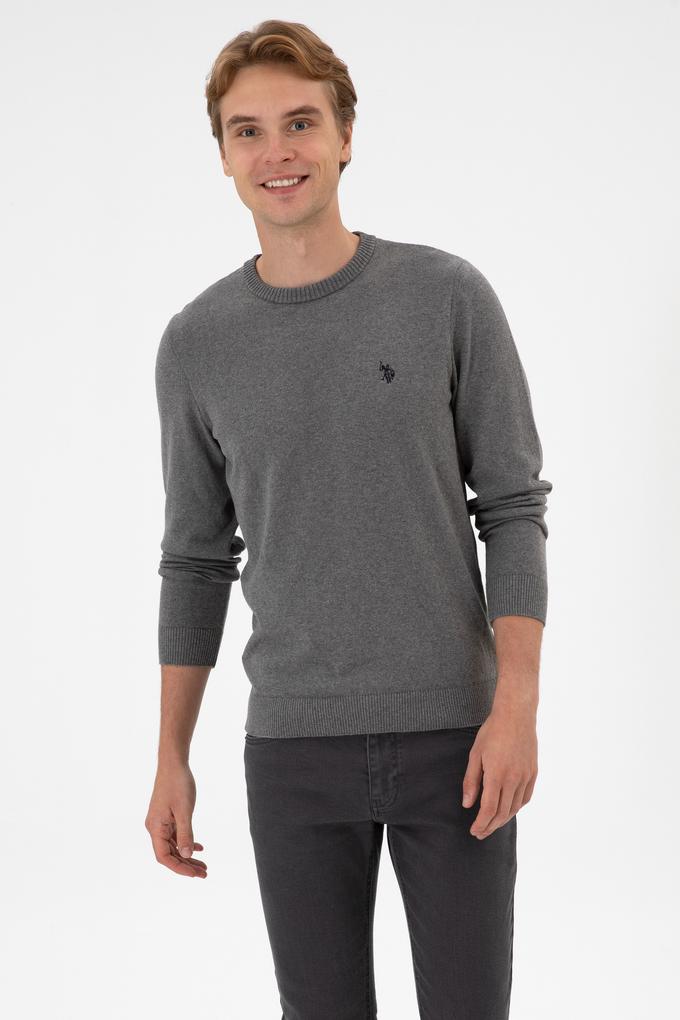 Erkek Slim Fit Bisiklet Yaka Gri Melanj Basic Kazak