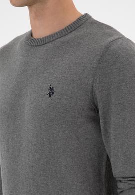 Erkek Slim Fit Bisiklet Yaka Gri Melanj Basic Kazak - 50313713035