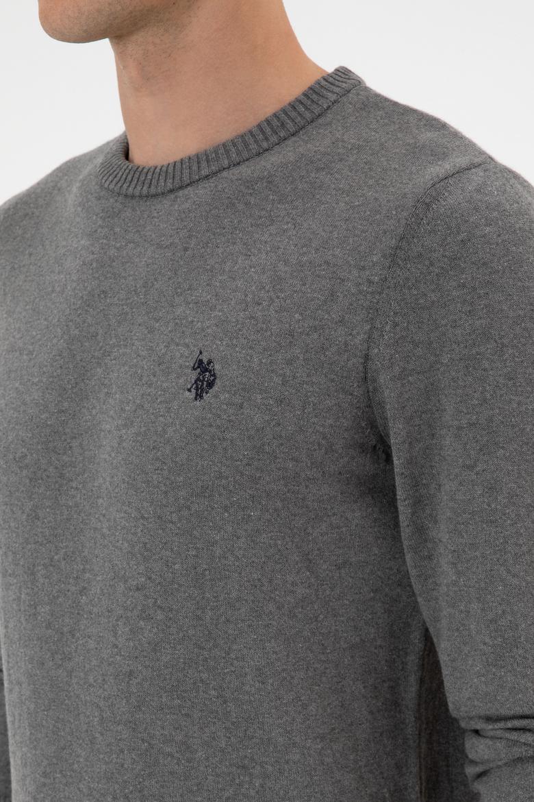 Erkek Slim Fit Bisiklet Yaka Gri Melanj Basic Kazak - 50313713035