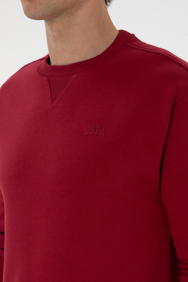 Erkek Comfort Fit Bisiklet Yaka Şardonlu Koyu Frambuaz Basic Sweatshirt