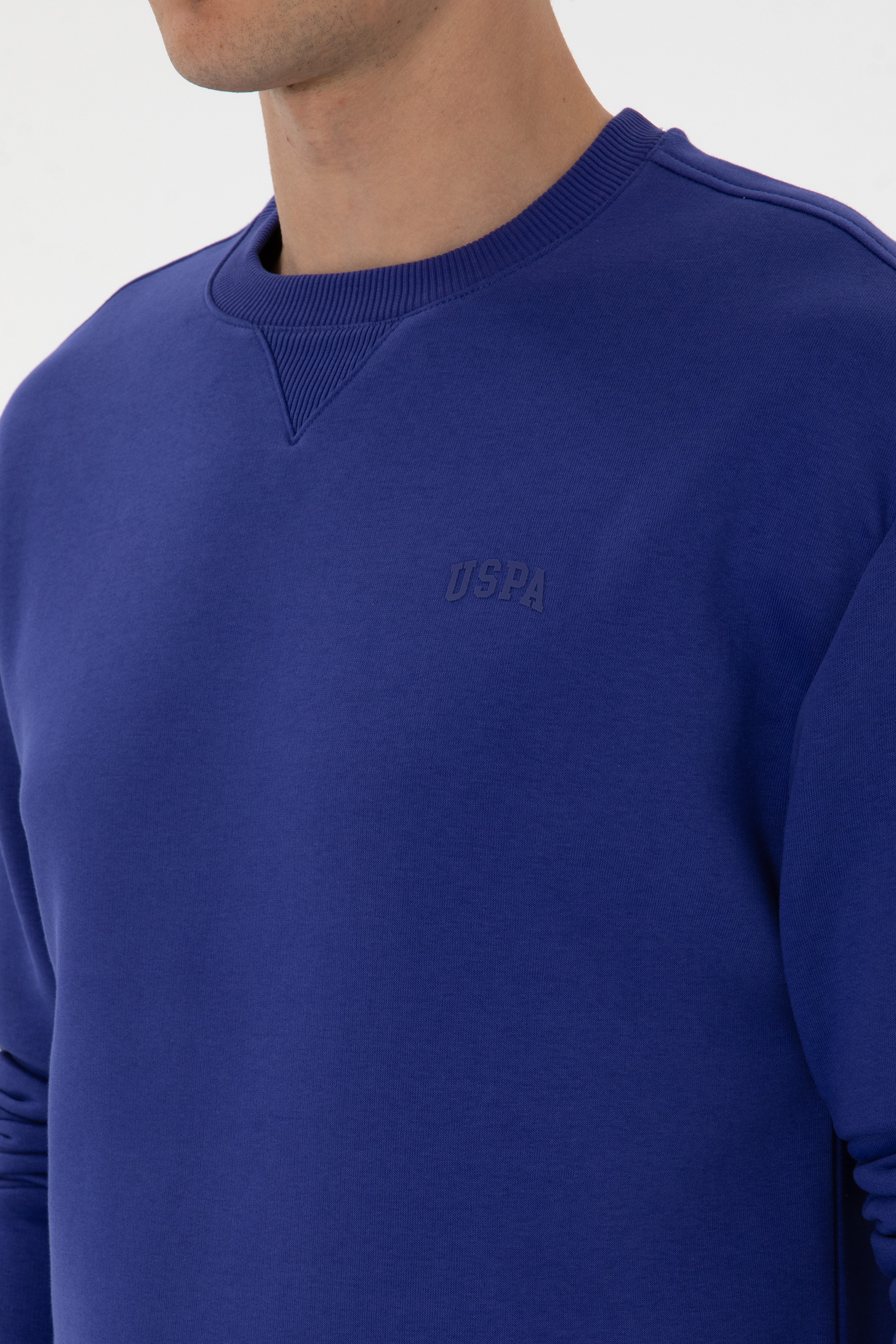 Erkek Comfort Fit Bisiklet Yaka Şardonlu Mor Basic Sweatshirt - Image 7