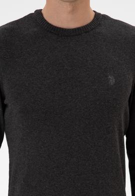 Erkek Slim Fit Bisiklet Yaka Antrasit Melanj Basic Kazak - 50313713062