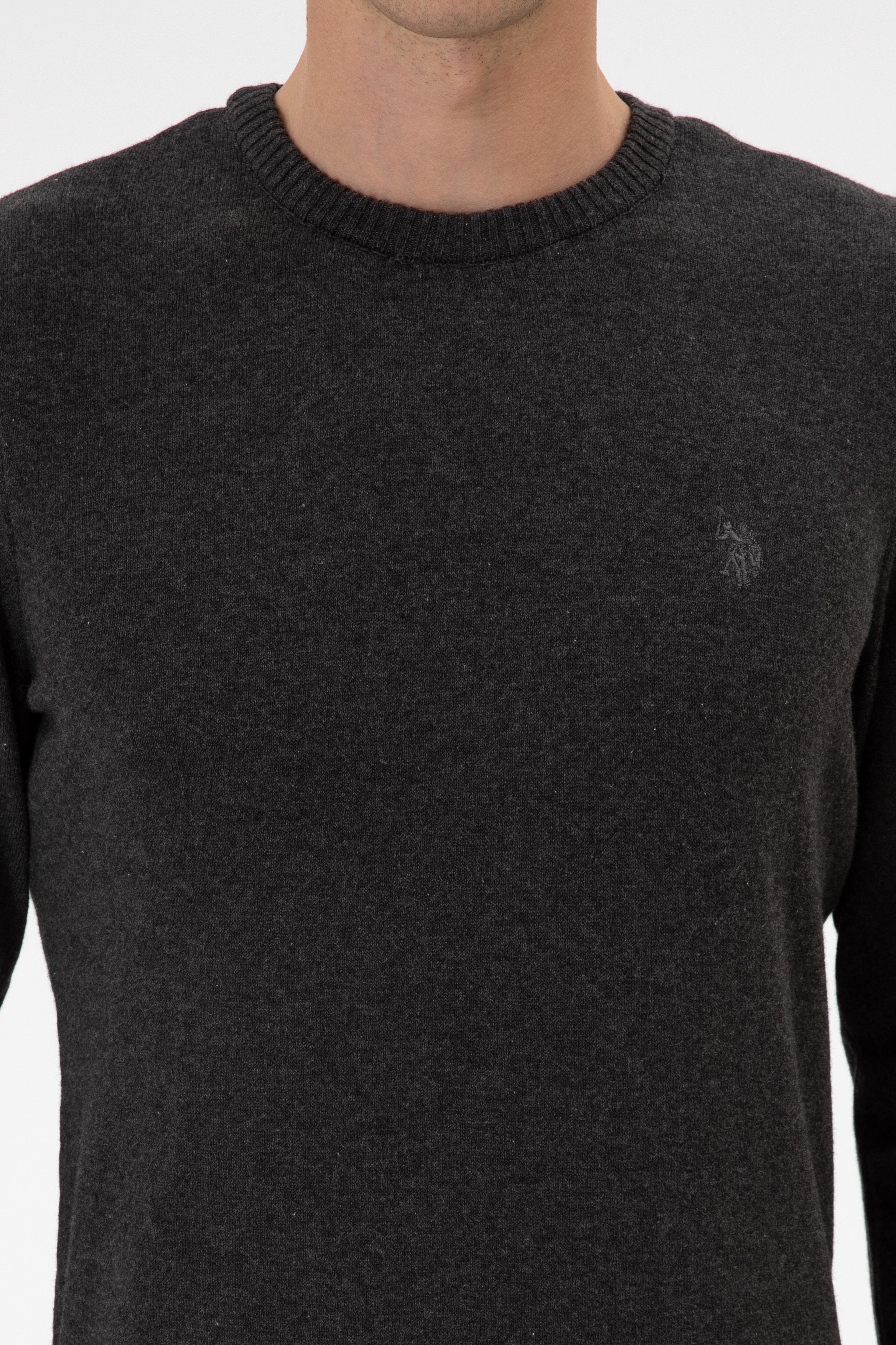 Erkek Slim Fit Bisiklet Yaka Antrasit Melanj Basic Kazak - Image 7