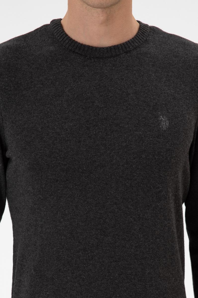 Erkek Slim Fit Bisiklet Yaka Antrasit Melanj Basic Kazak