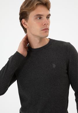 Erkek Slim Fit Bisiklet Yaka Antrasit Melanj Basic Kazak - 50313713062