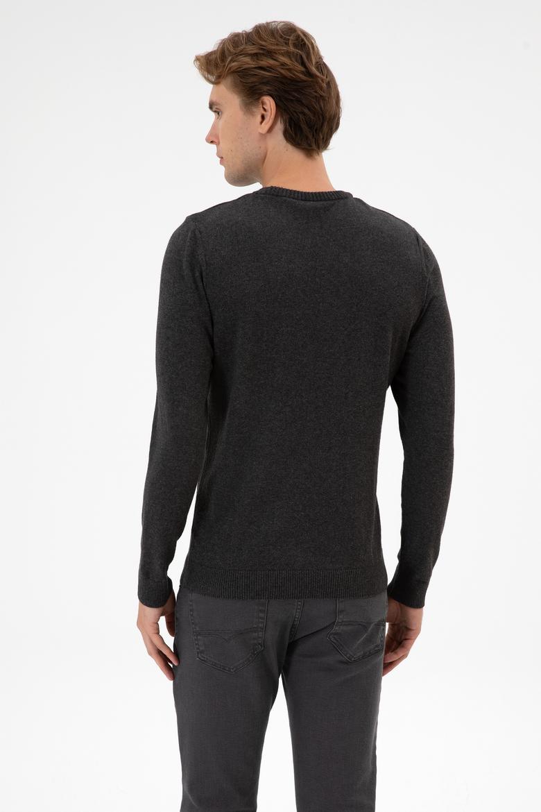 Erkek Slim Fit Bisiklet Yaka Antrasit Melanj Basic Kazak - 50313713062