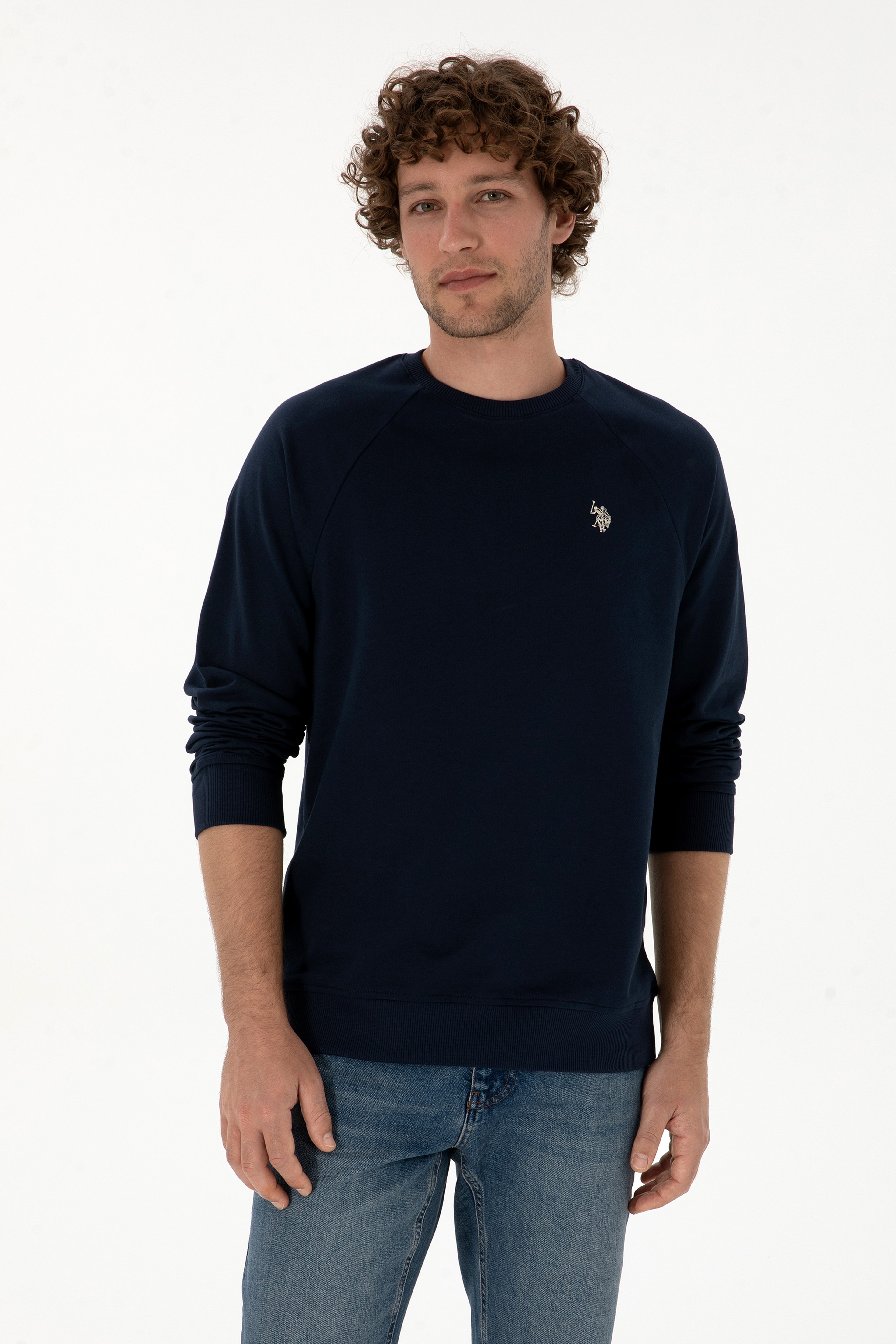 Erkek Regular Fit Bisiklet Yaka Lacivert İnce Basic Sweatshirt - Image 1