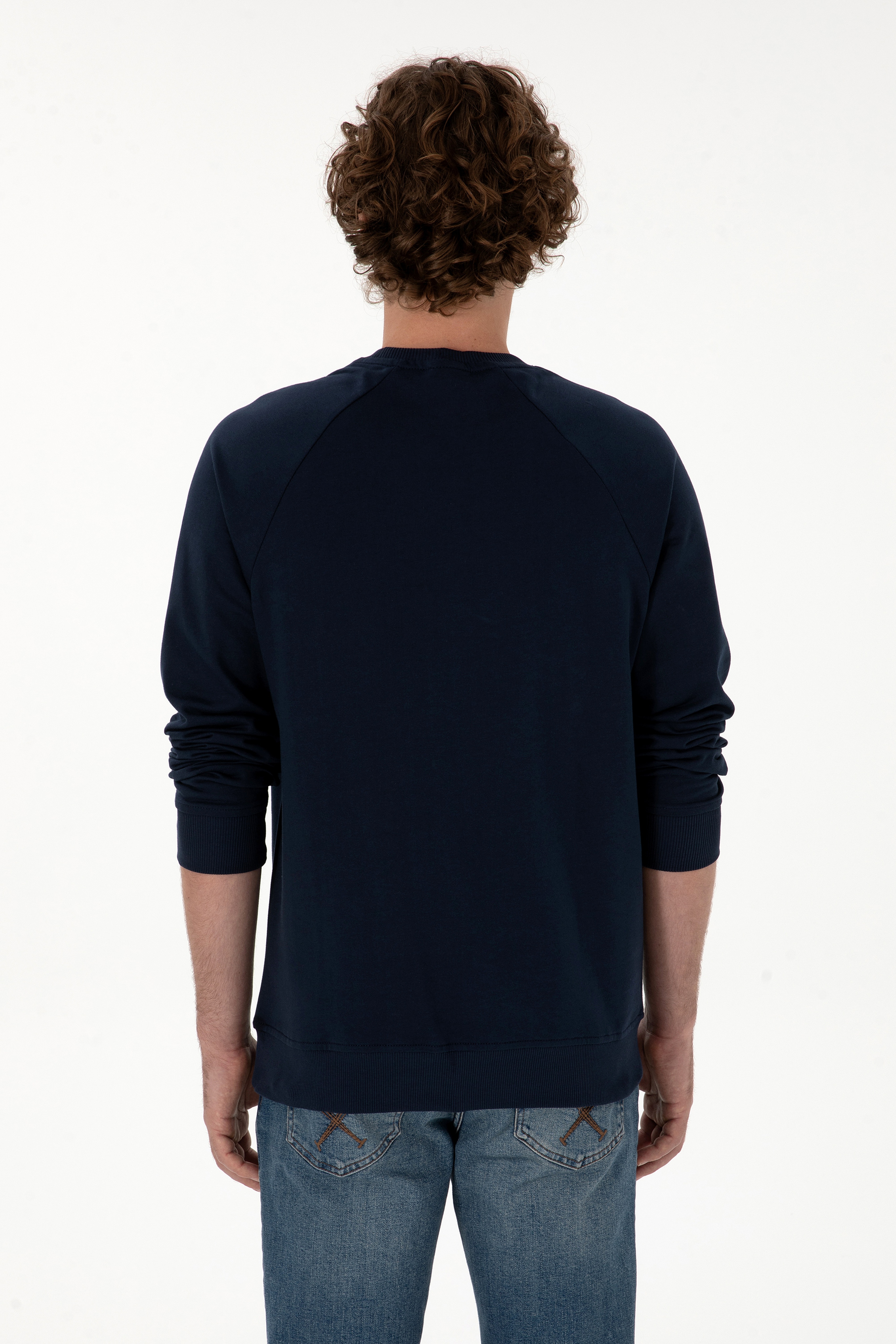 Erkek Regular Fit Bisiklet Yaka Lacivert İnce Basic Sweatshirt