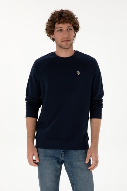 Erkek Regular Fit Bisiklet Yaka Lacivert İnce Basic Sweatshirt
