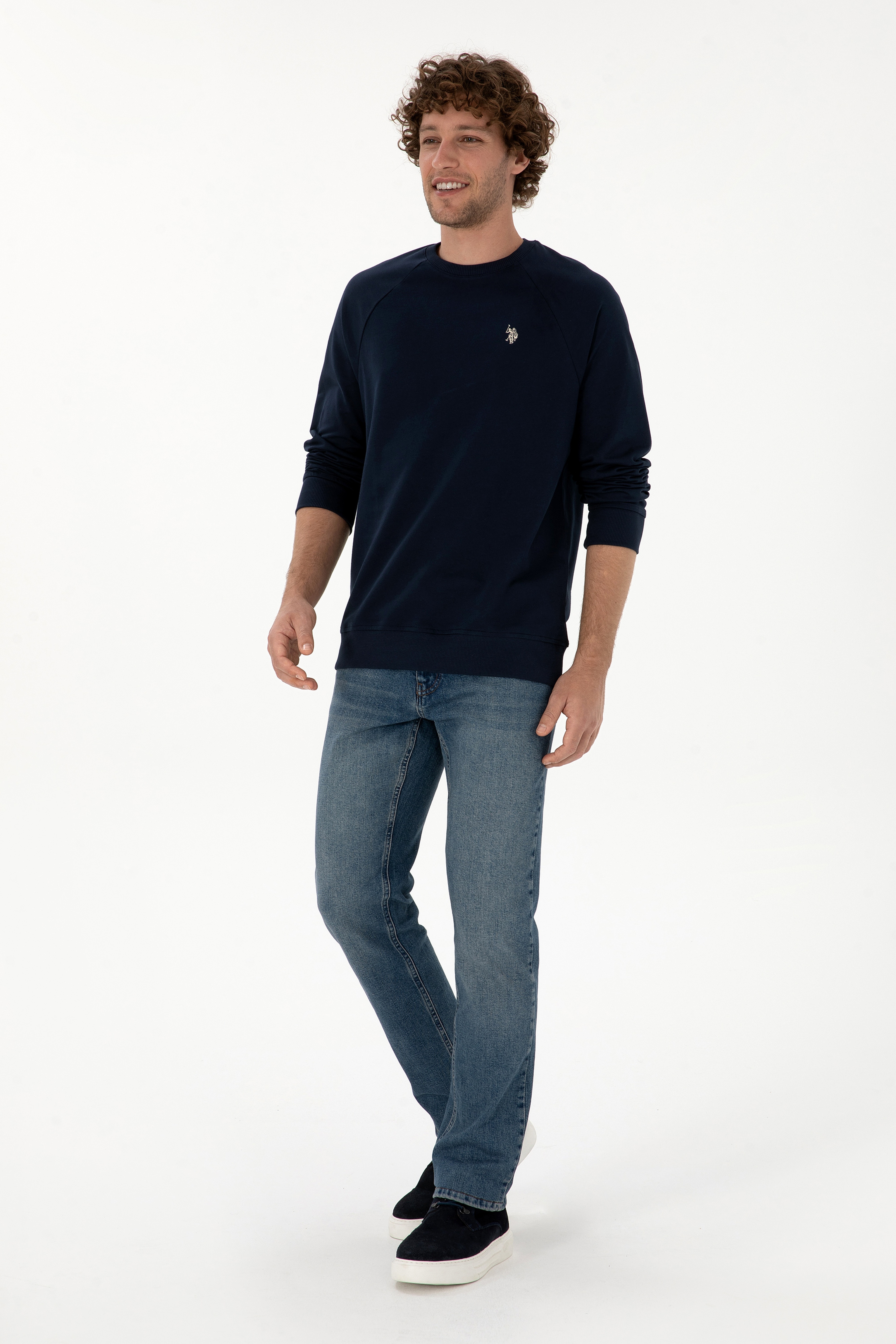 Erkek Regular Fit Bisiklet Yaka Lacivert İnce Basic Sweatshirt