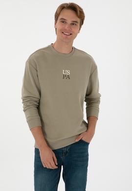 Erkek Bisiklet Yaka Comfort Fit Açık Haki Basic Sweatshirt - 50313760071