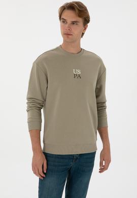 Erkek Bisiklet Yaka Comfort Fit Açık Haki Basic Sweatshirt - 50313760071