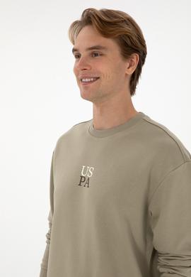 Erkek Bisiklet Yaka Comfort Fit Açık Haki Basic Sweatshirt - 50313760071