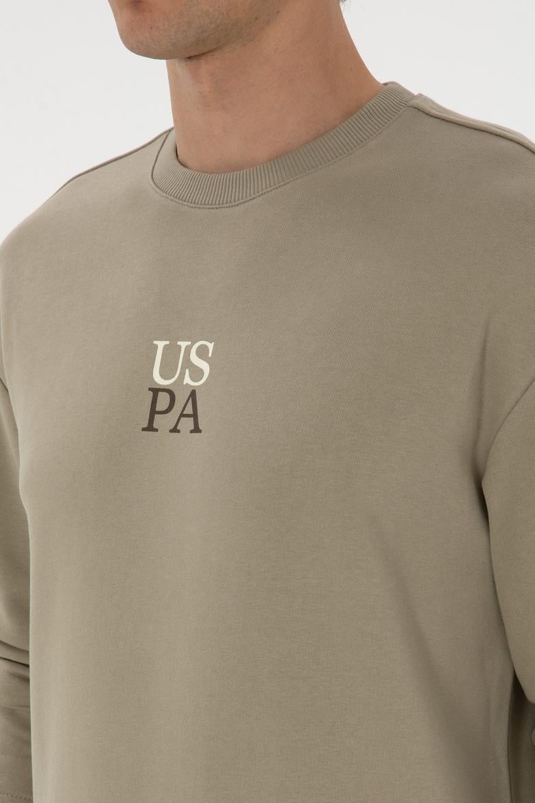 Erkek Bisiklet Yaka Comfort Fit Açık Haki Basic Sweatshirt - 50313760071