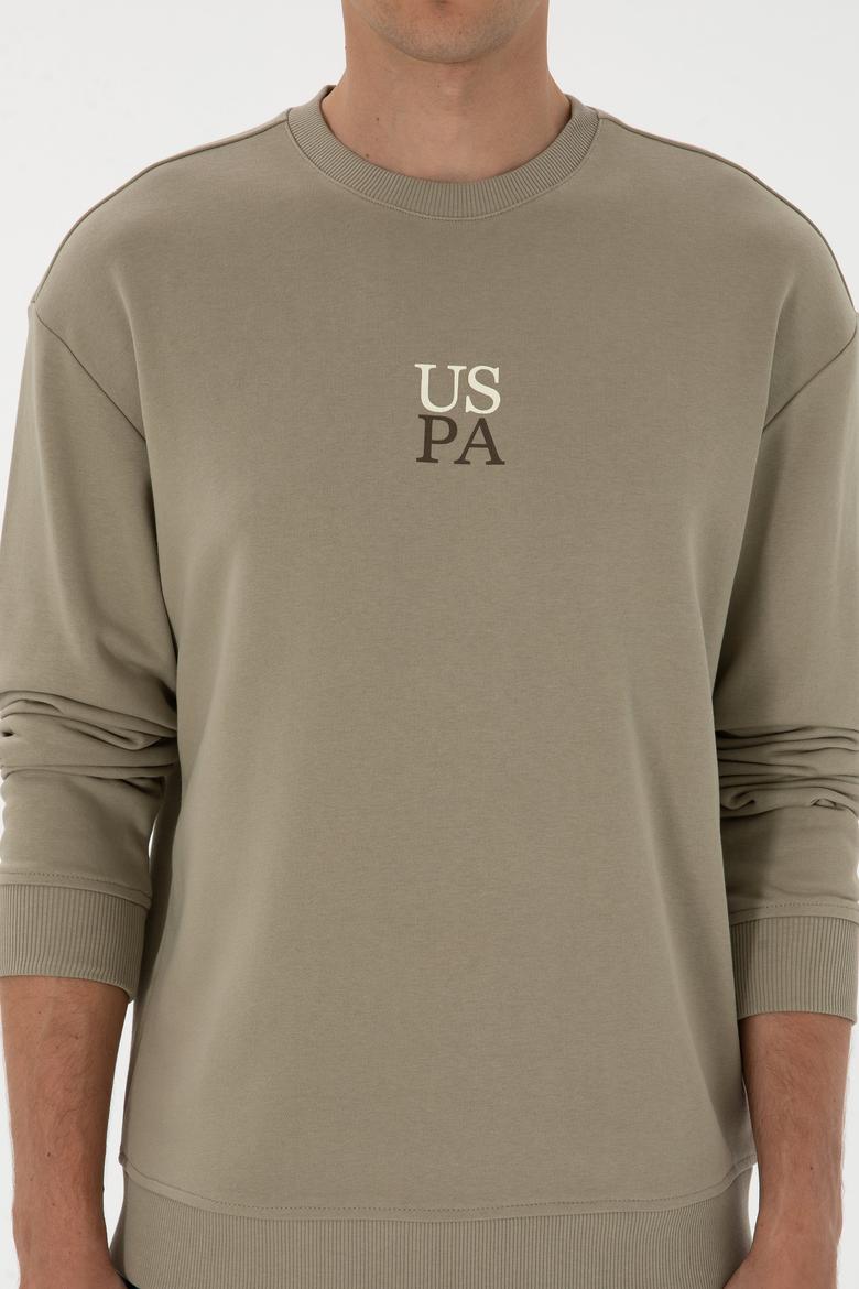 Erkek Bisiklet Yaka Comfort Fit Açık Haki Basic Sweatshirt - 50313760071