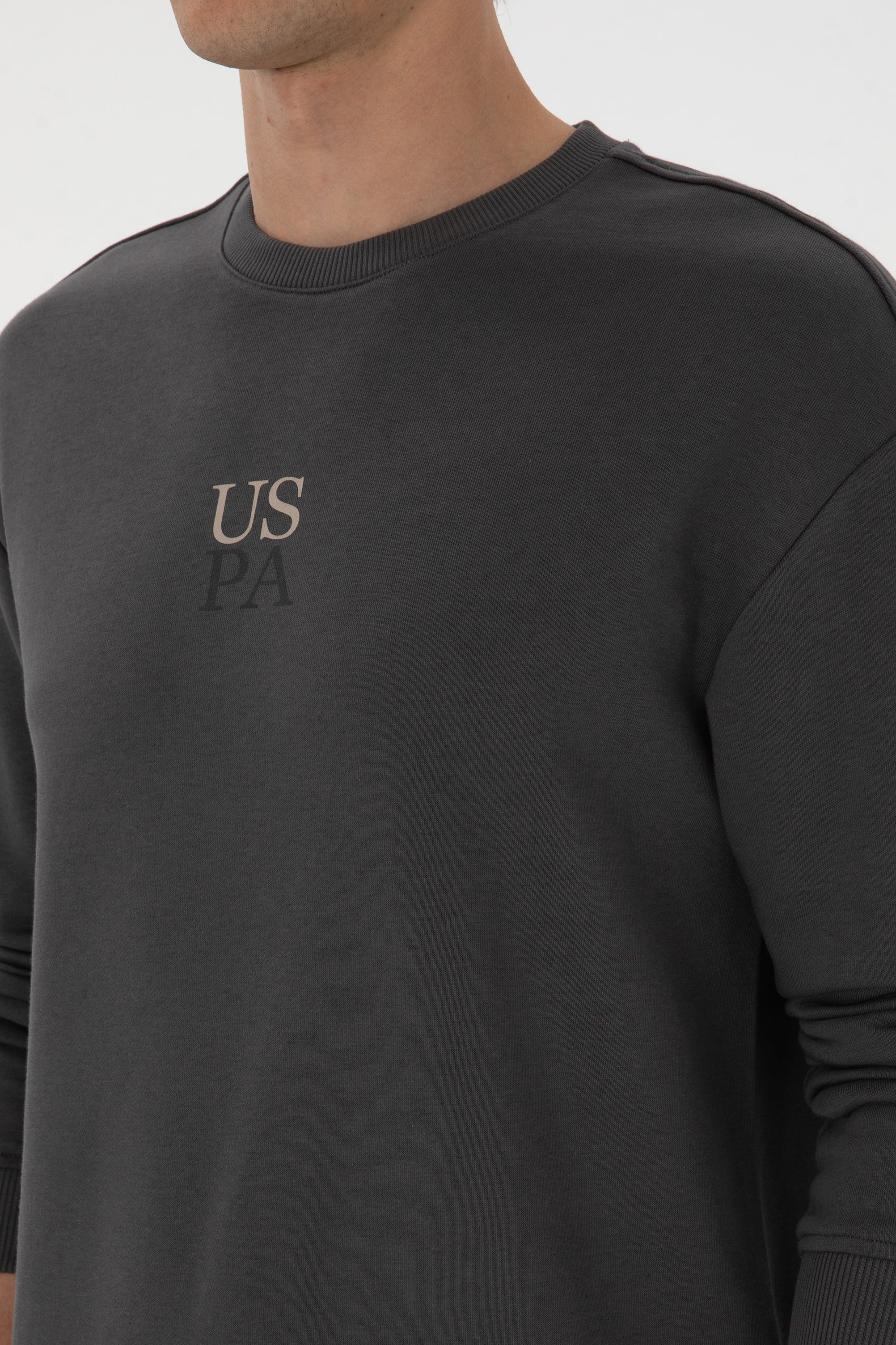 Erkek Bisiklet Yaka Comfort Fit Antrasit Basic Sweatshirt - Image 7