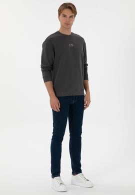 Erkek Bisiklet Yaka Comfort Fit Antrasit Basic Sweatshirt - 50313760081