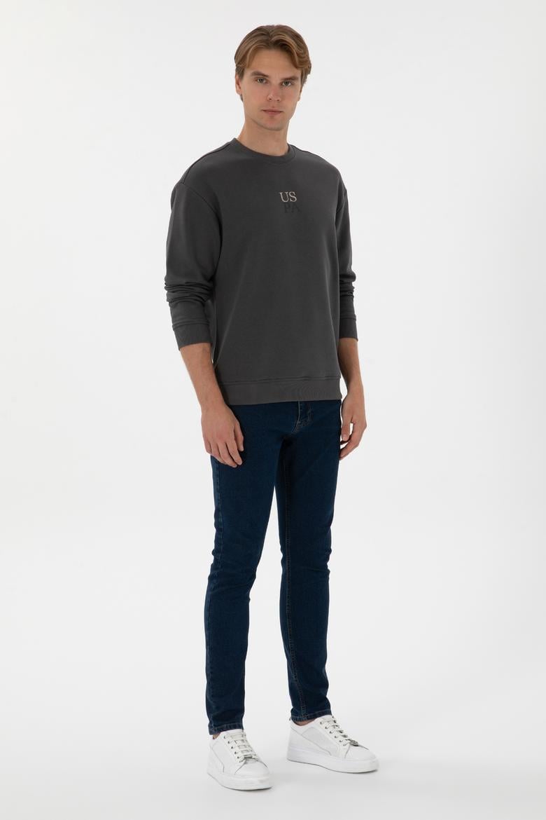 Erkek Bisiklet Yaka Comfort Fit Antrasit Basic Sweatshirt - 50313760081