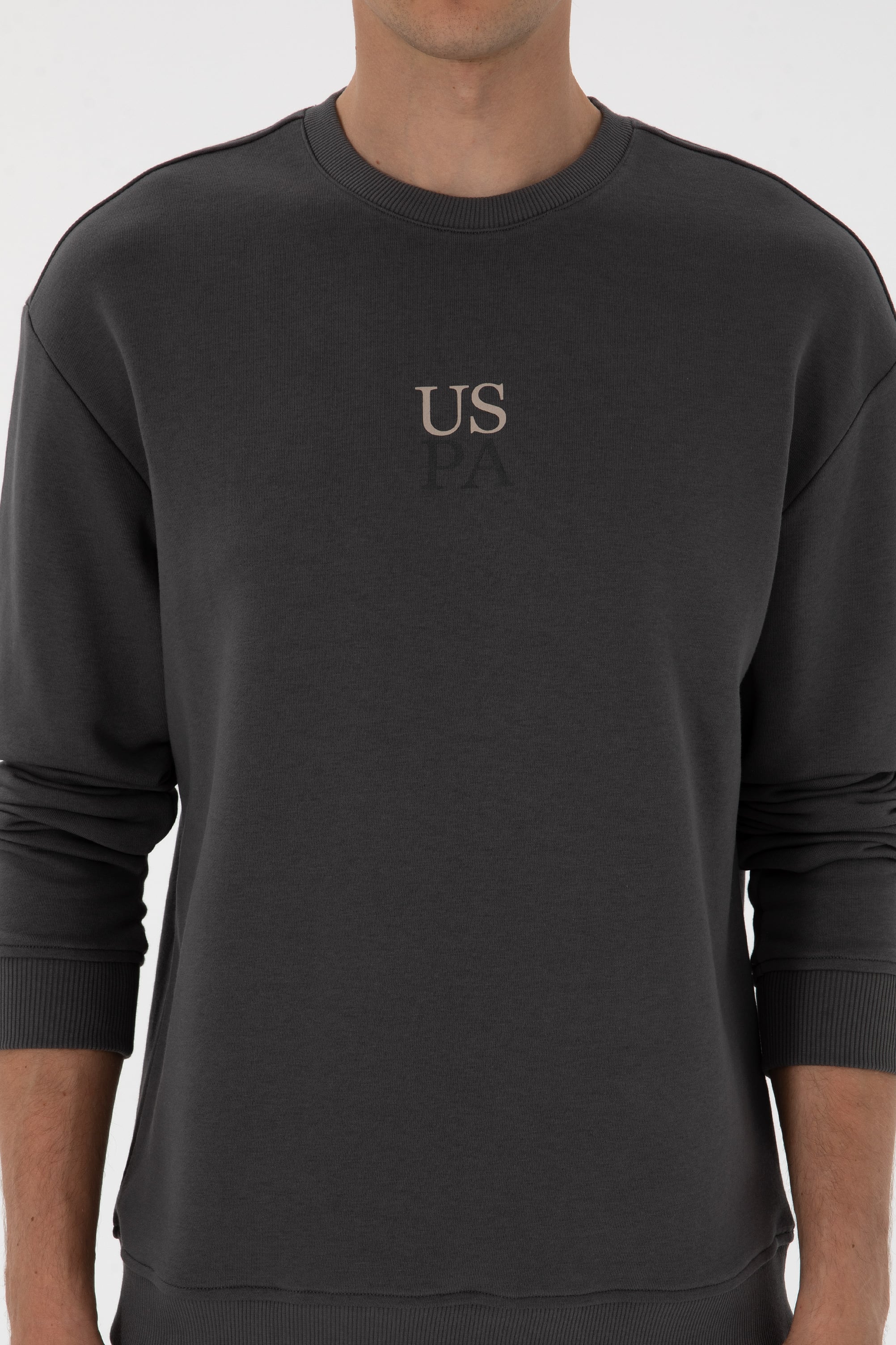 Erkek Bisiklet Yaka Comfort Fit Antrasit Basic Sweatshirt - Image 6