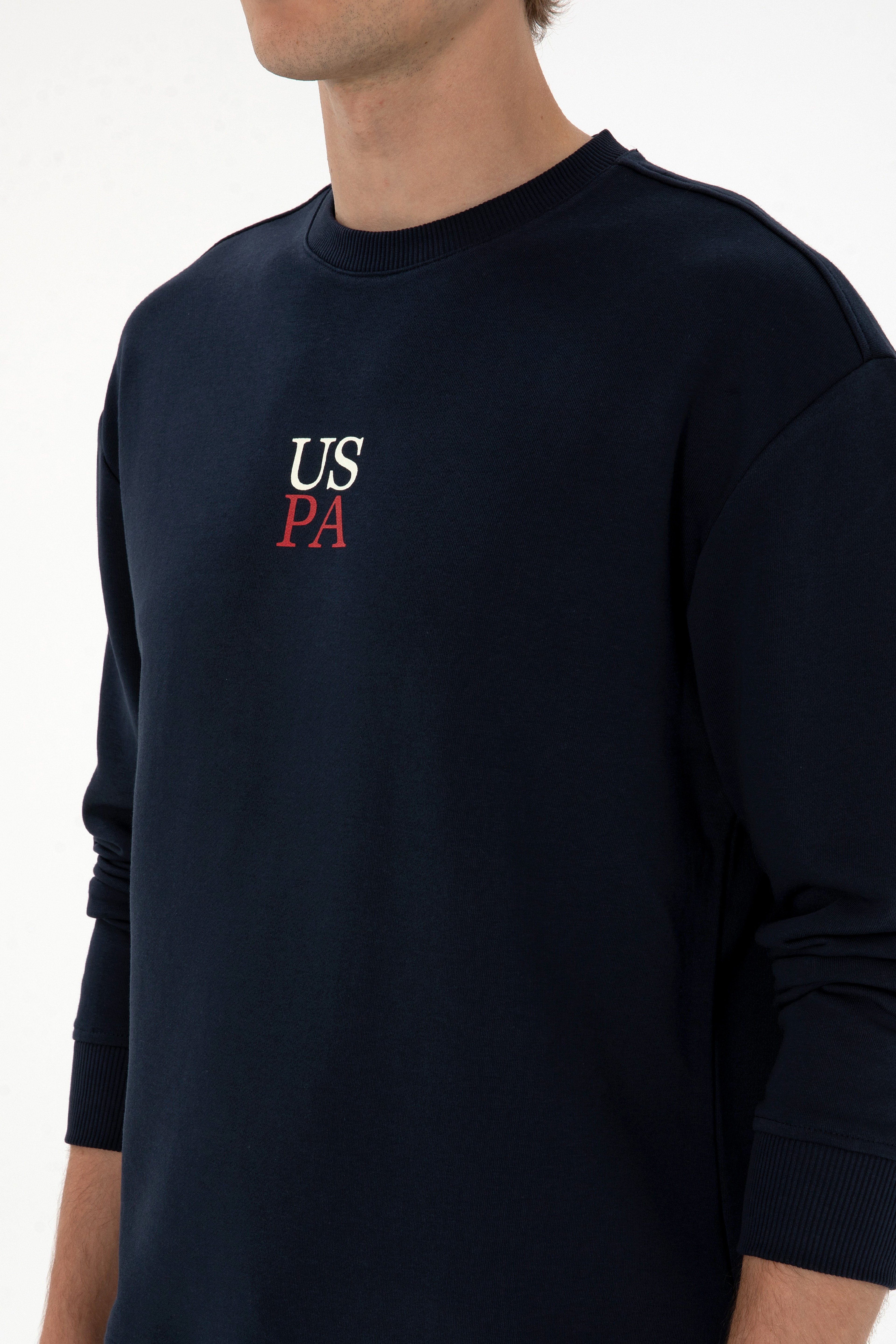 Erkek Bisiklet Yaka Comfort Fit Lacivert Basic Sweatshirt - Image 7