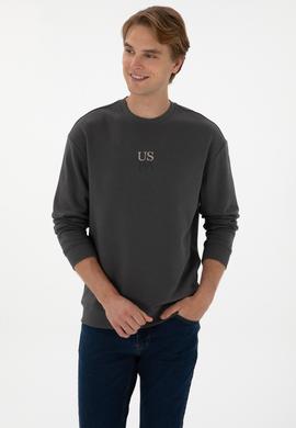 Erkek Bisiklet Yaka Comfort Fit Antrasit Basic Sweatshirt - 50313760081