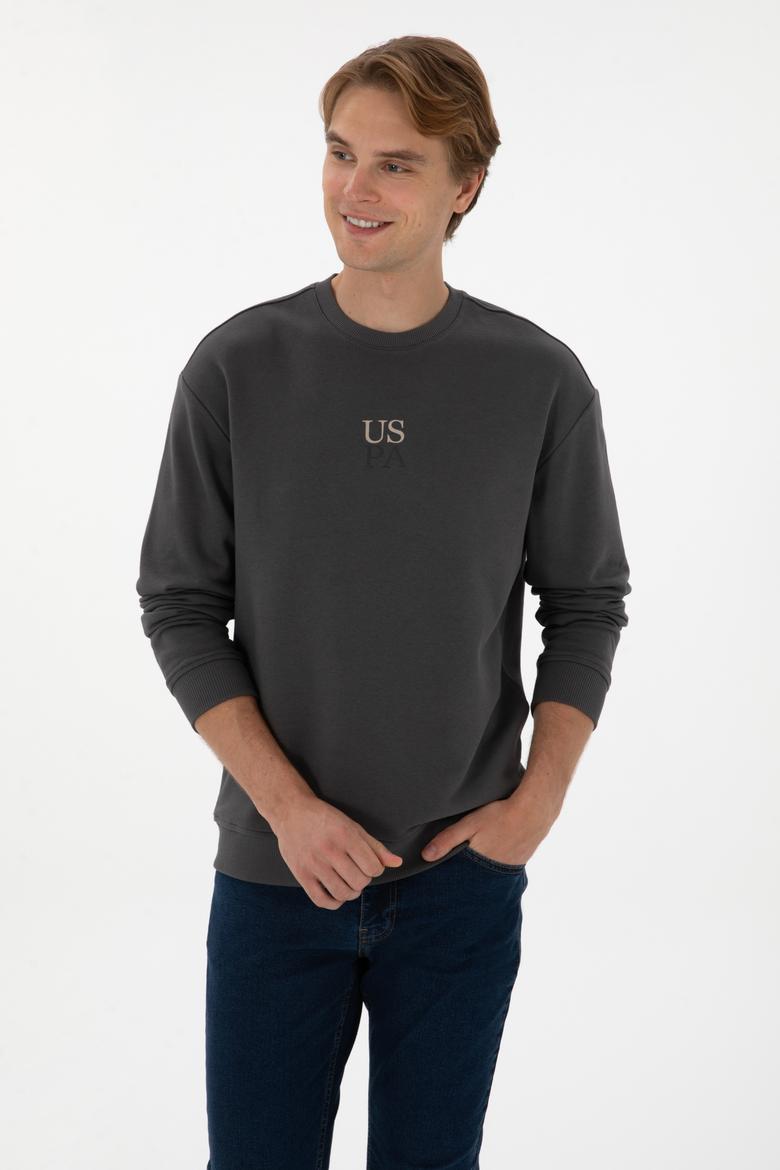 Erkek Bisiklet Yaka Comfort Fit Antrasit Basic Sweatshirt