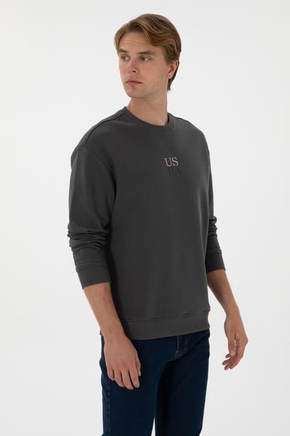 Erkek Bisiklet Yaka Comfort Fit Antrasit Basic Sweatshirt