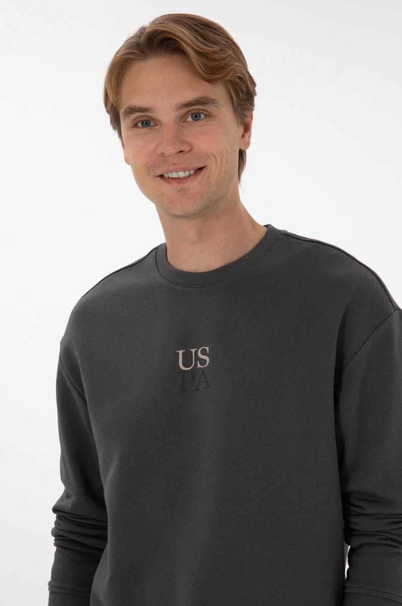 Erkek Bisiklet Yaka Comfort Fit Antrasit Basic Sweatshirt