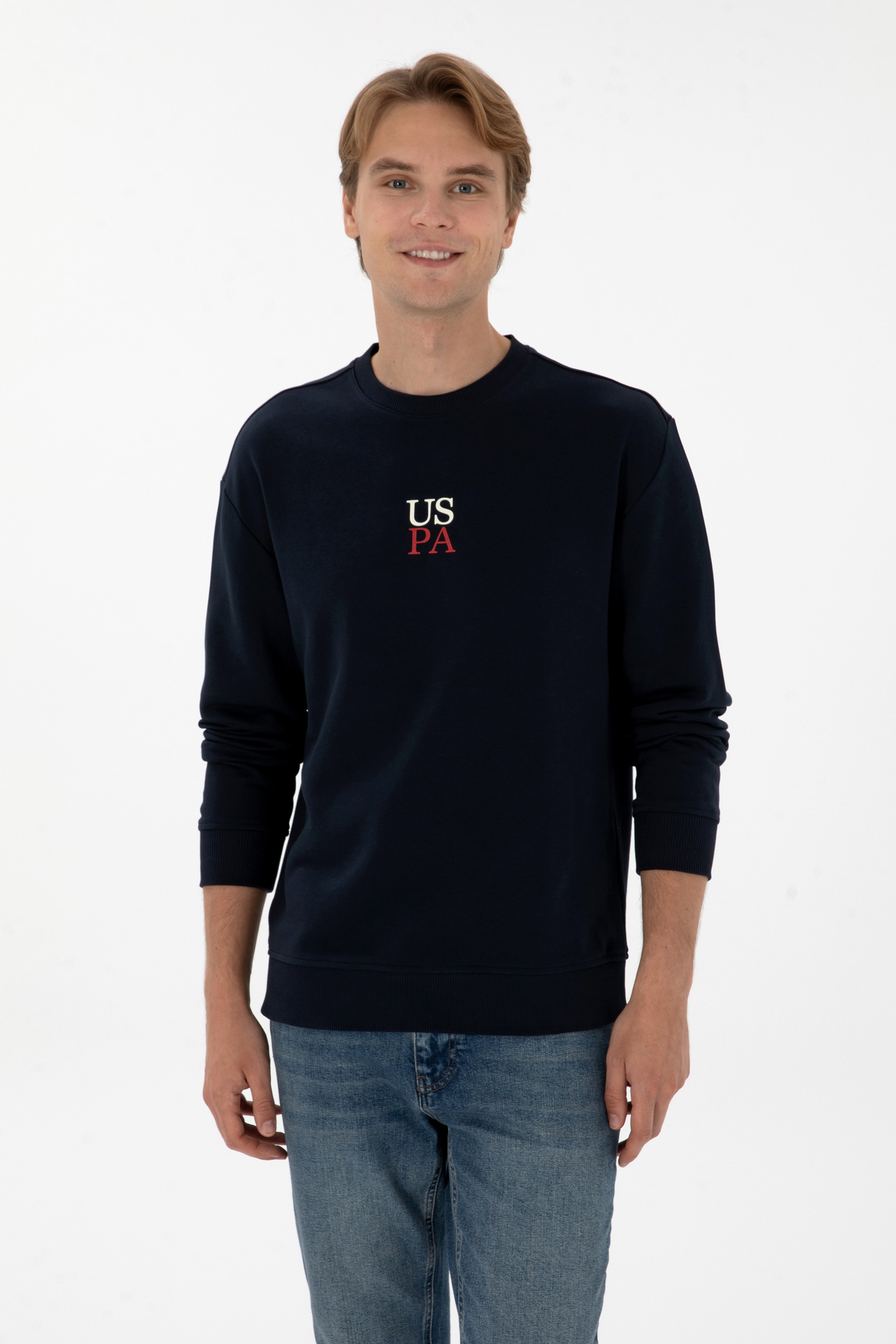 Erkek Bisiklet Yaka Comfort Fit Lacivert Basic Sweatshirt