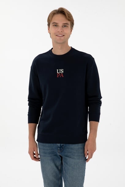 Erkek Bisiklet Yaka Comfort Fit Lacivert Basic Sweatshirt