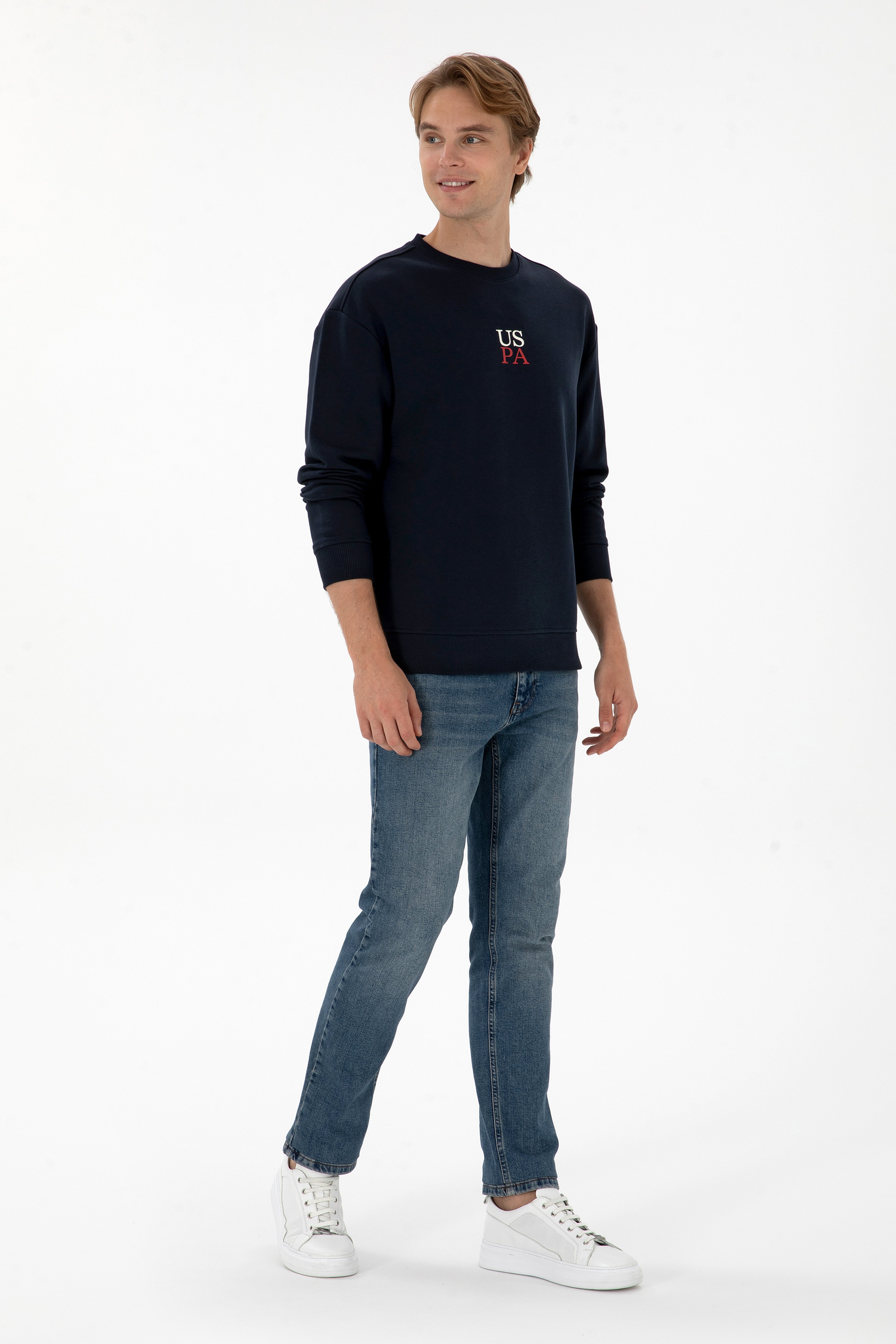 Erkek Bisiklet Yaka Comfort Fit Lacivert Basic Sweatshirt - Image 4
