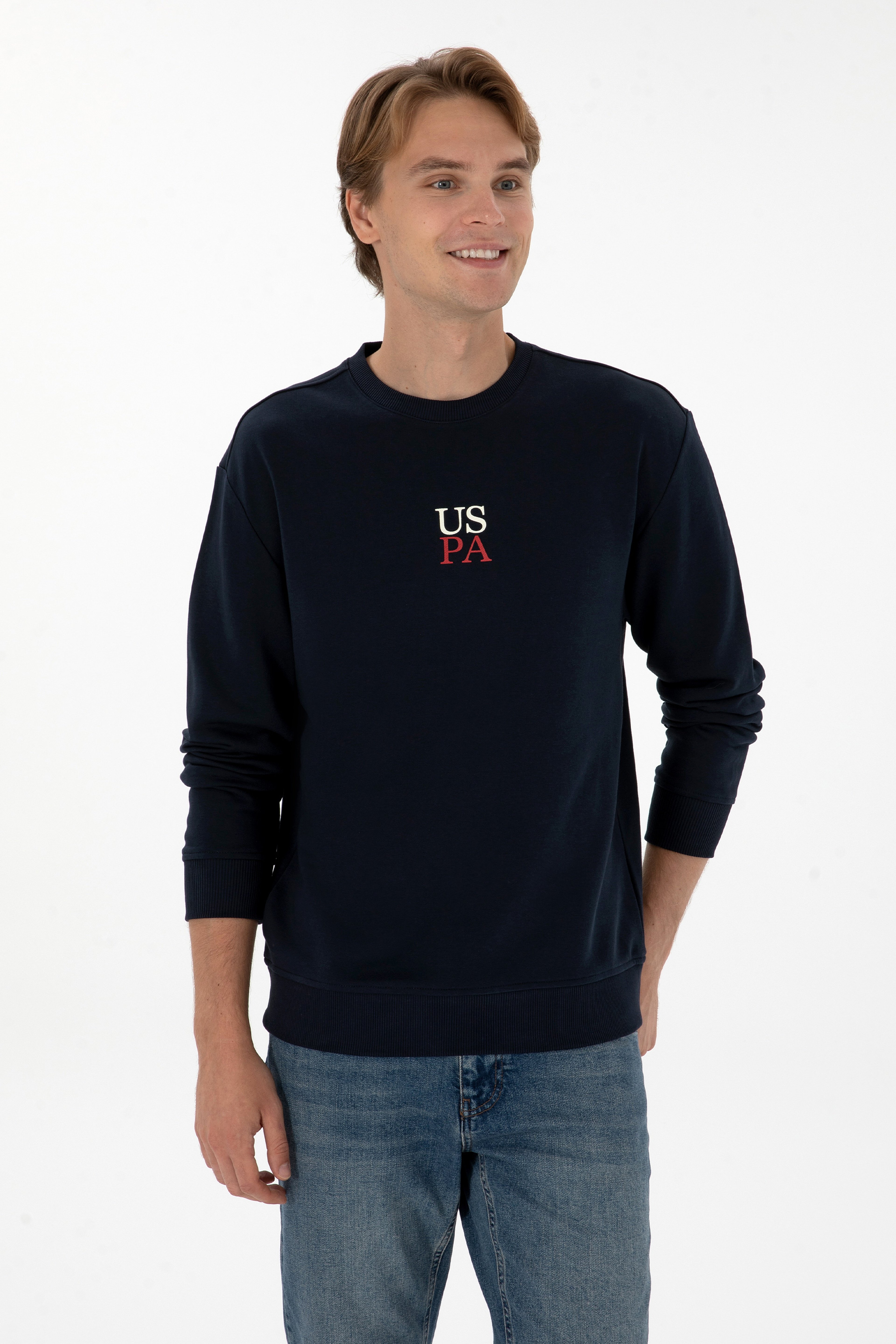 Erkek Bisiklet Yaka Comfort Fit Lacivert Basic Sweatshirt - Image 1