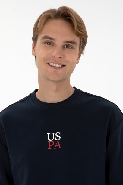 Erkek Bisiklet Yaka Comfort Fit Lacivert Basic Sweatshirt