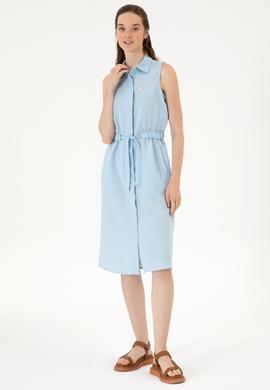 Kadın Açık Mavi Dokuma Elbise - 50306605002