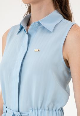 Kadın Açık Mavi Dokuma Elbise - 50306605002