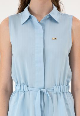 Kadın Açık Mavi Dokuma Elbise - 50306605002