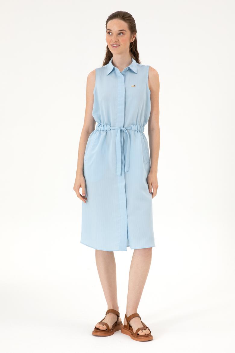 Kadın Açık Mavi Dokuma Elbise - 50306605002