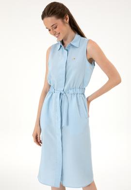 Kadın Açık Mavi Dokuma Elbise - 50306605002