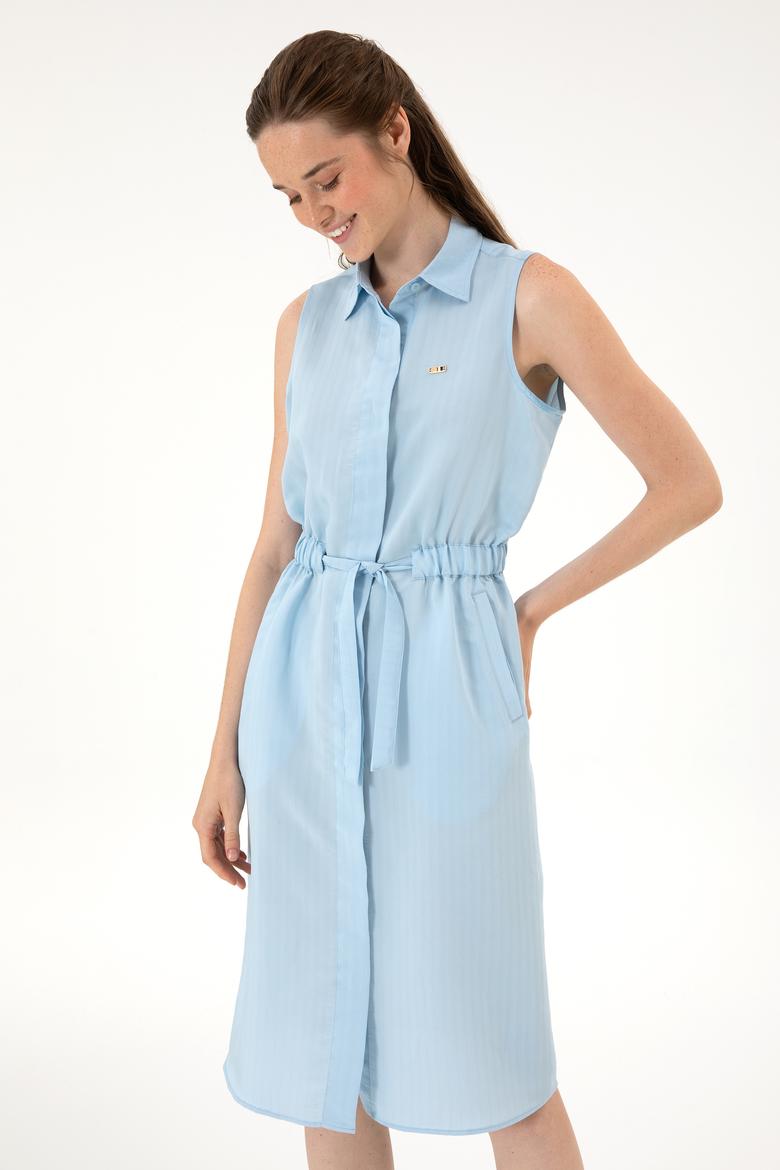 Kadın Açık Mavi Dokuma Elbise - 50306605002