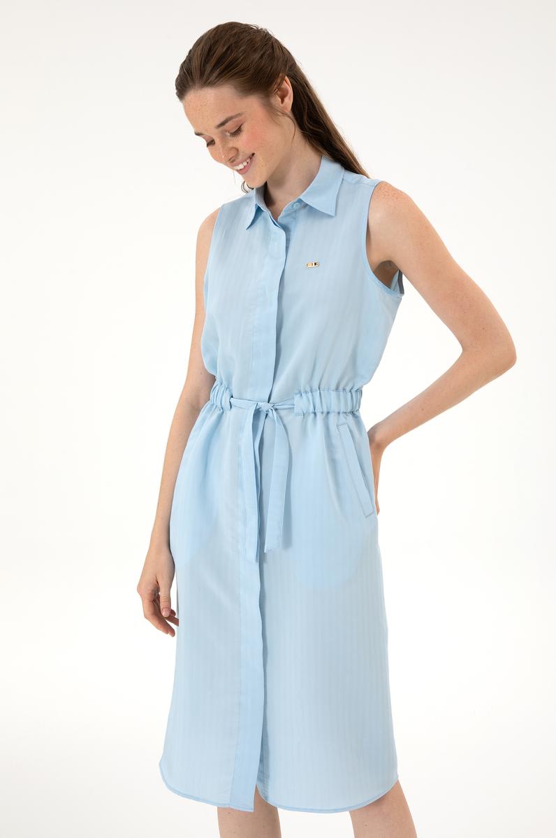 Kadın Açık Mavi Dokuma Elbise