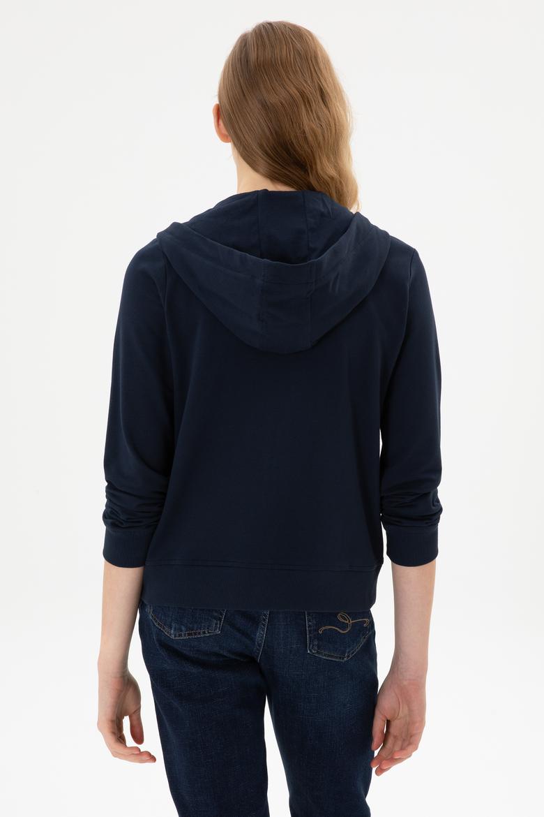 Kadın Lacivert Fermuarlı Kapüşonlu Sweatshırt - 50313594012