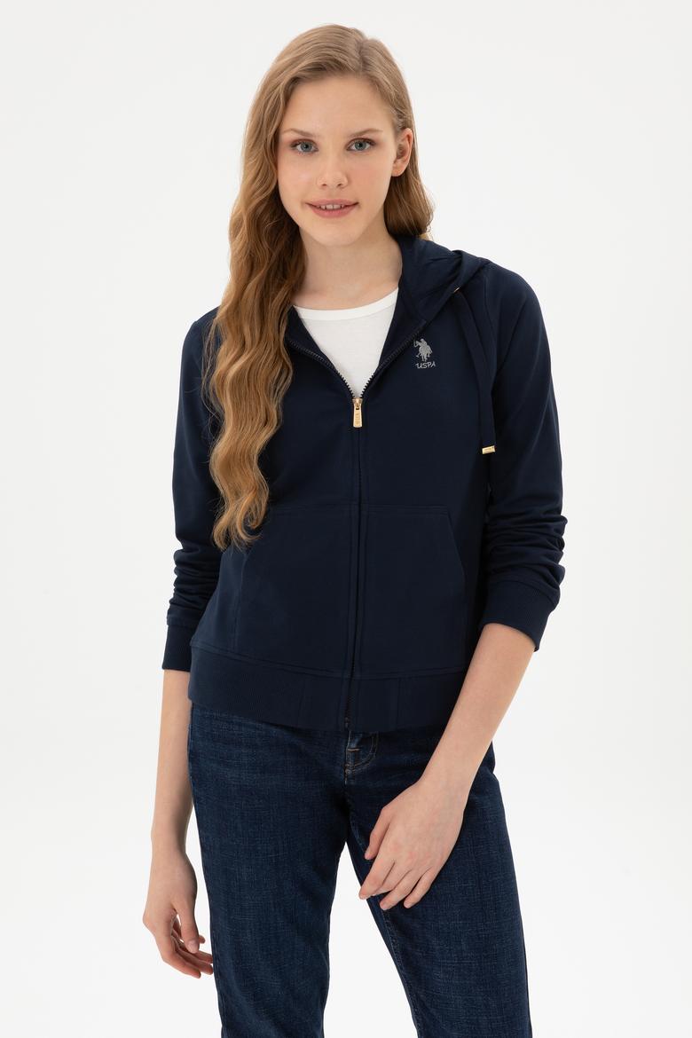 Kadın Lacivert Fermuarlı Kapüşonlu Sweatshırt - 50313594012