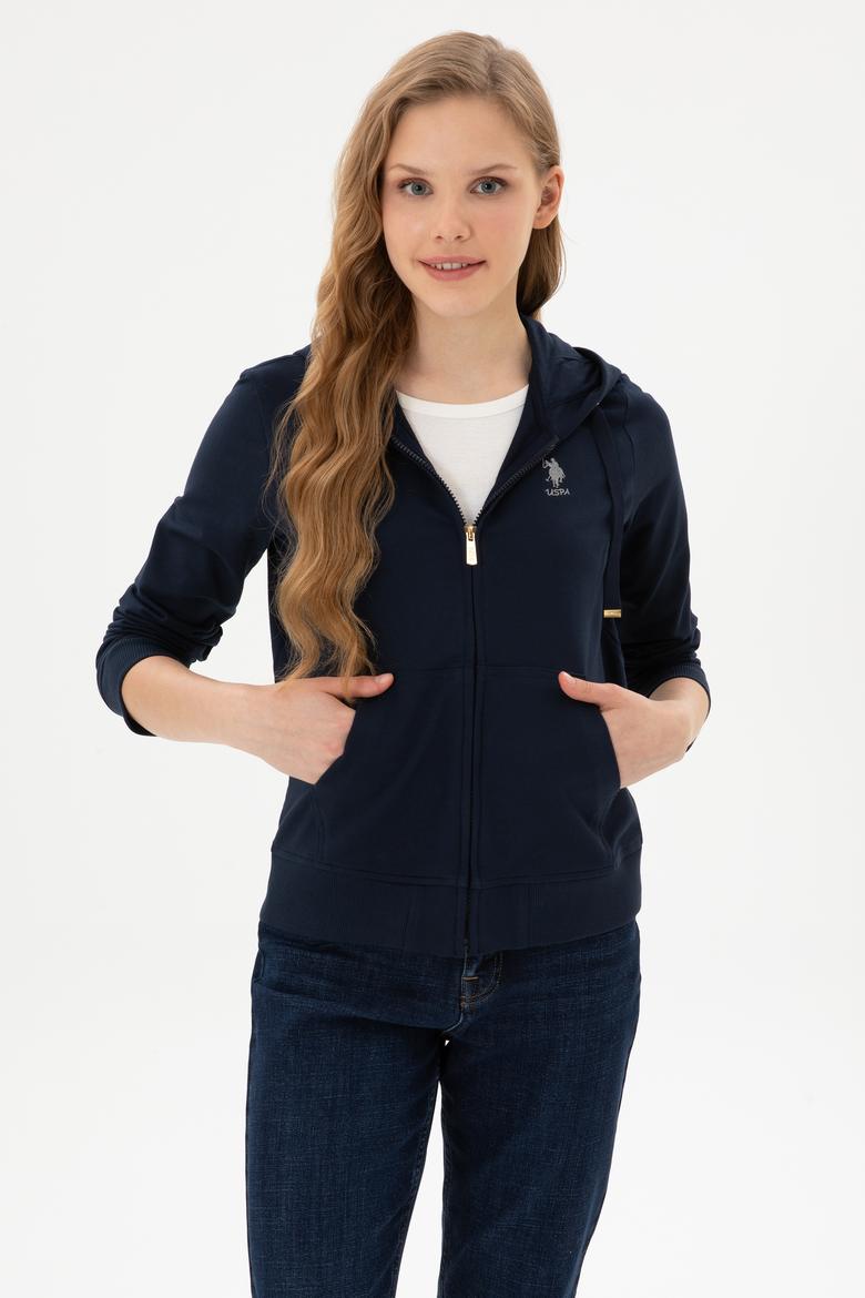 Kadın Lacivert Fermuarlı Kapüşonlu Sweatshırt