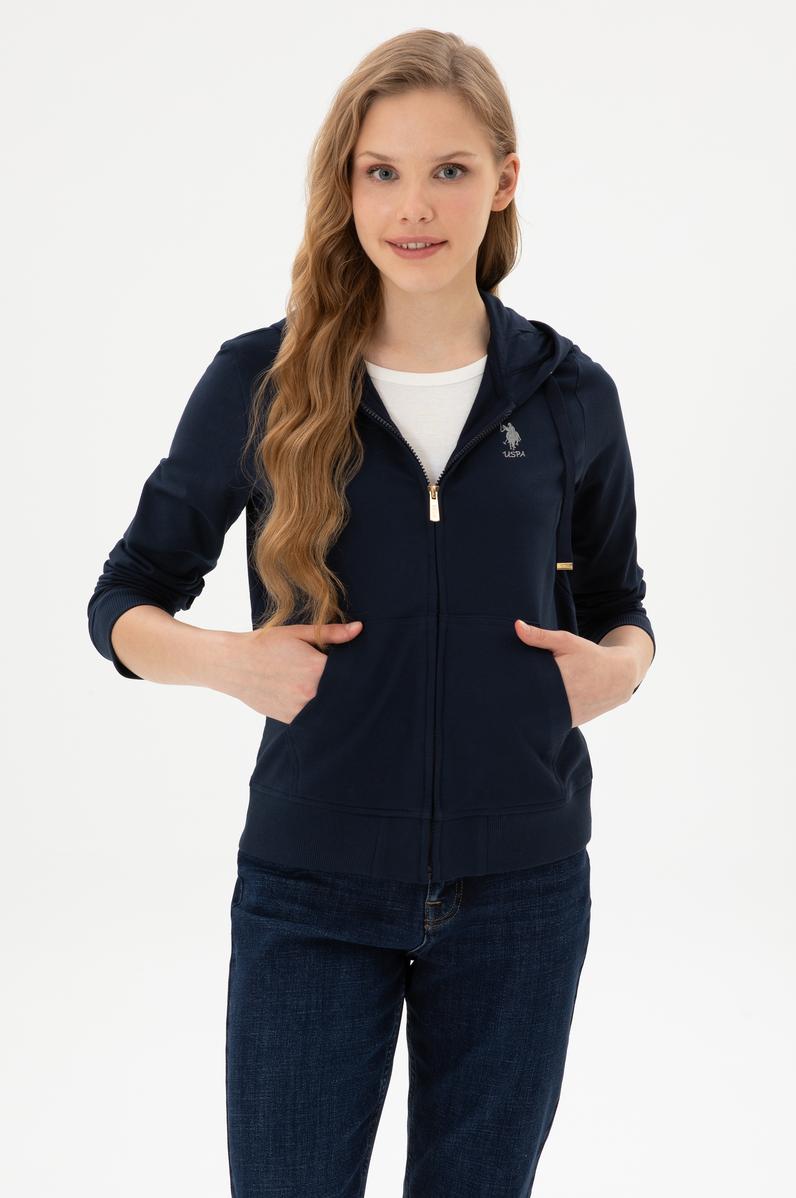 Kadın Lacivert Fermuarlı Kapüşonlu Sweatshırt