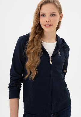 Kadın Lacivert Fermuarlı Kapüşonlu Sweatshırt - 50313594012