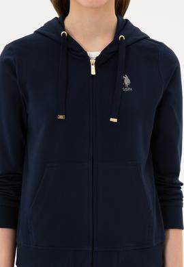 Kadın Lacivert Fermuarlı Kapüşonlu Sweatshırt - 50313594012