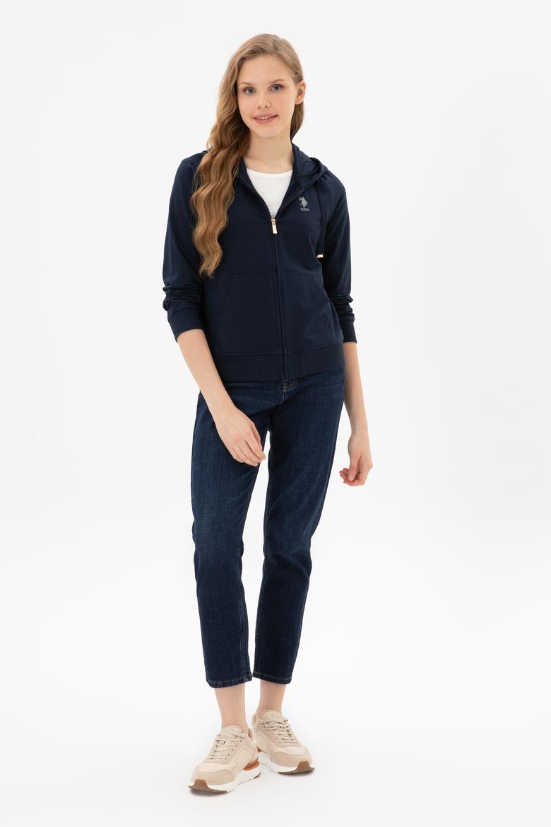 Kadın Lacivert Fermuarlı Kapüşonlu Sweatshırt - 50313594012